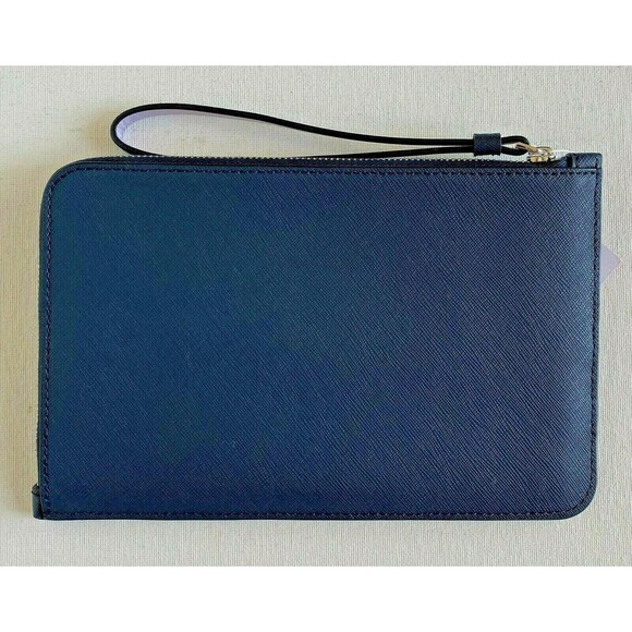 New Kate Spade Medium L-zip Reiley Shadow Anchor Wristlet Leather Petrol Blue - Picture 5 of 5